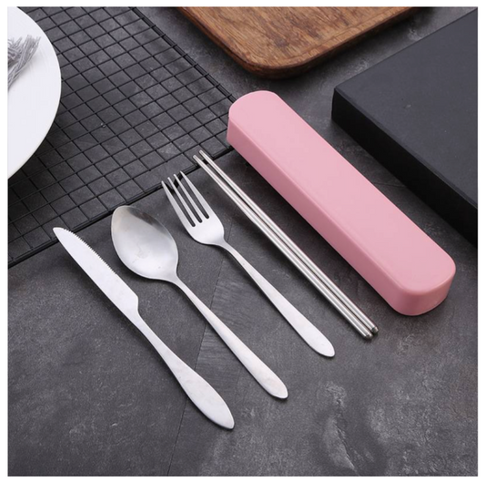 4 PCS Portable Stainless Steel Travel Utensil Set with Case