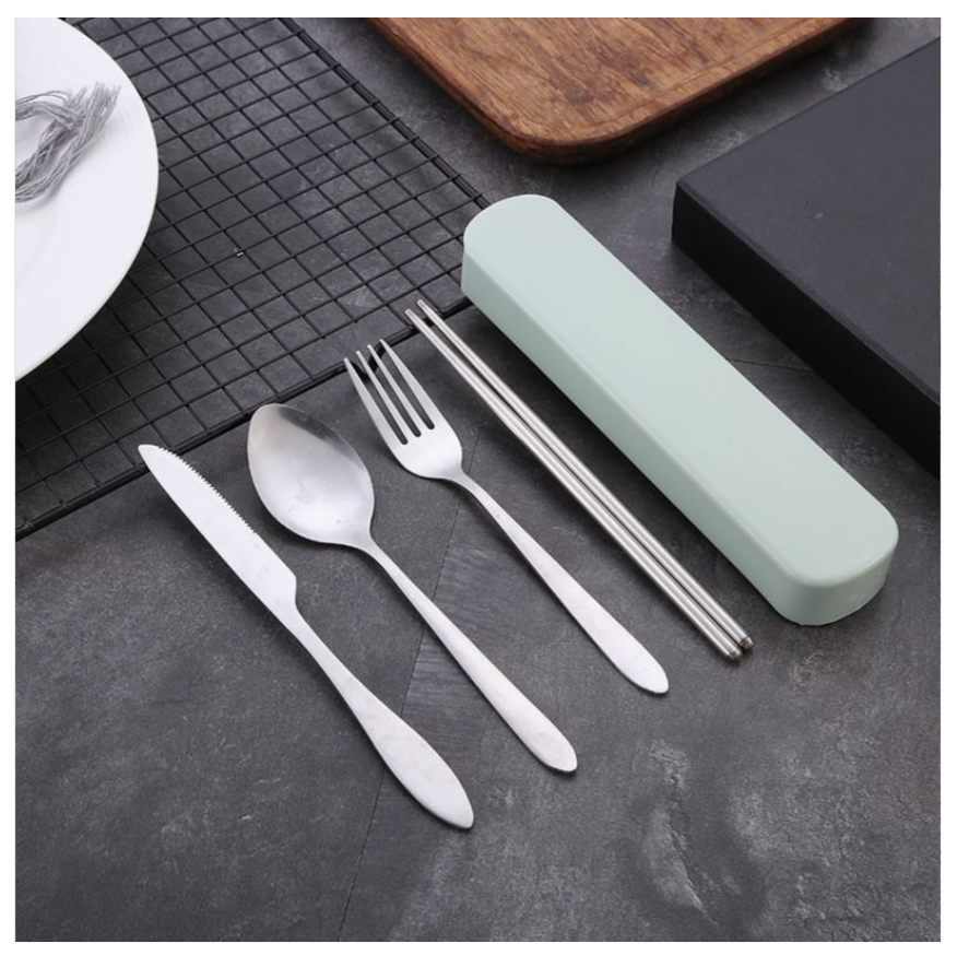 4 PCS Portable Stainless Steel Travel Utensil Set with Case